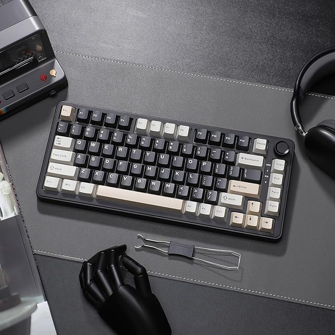 YUNZII B75 Mechanical Keyboard,75% Layout with Knob,Hot Swappable RGB Backlit Gasket Mounted, Creamy Typing, Double-Shot PBT Keycaps,Cherry Profile,for Win/Mac (Black, Blue Grey Tactile Switch)