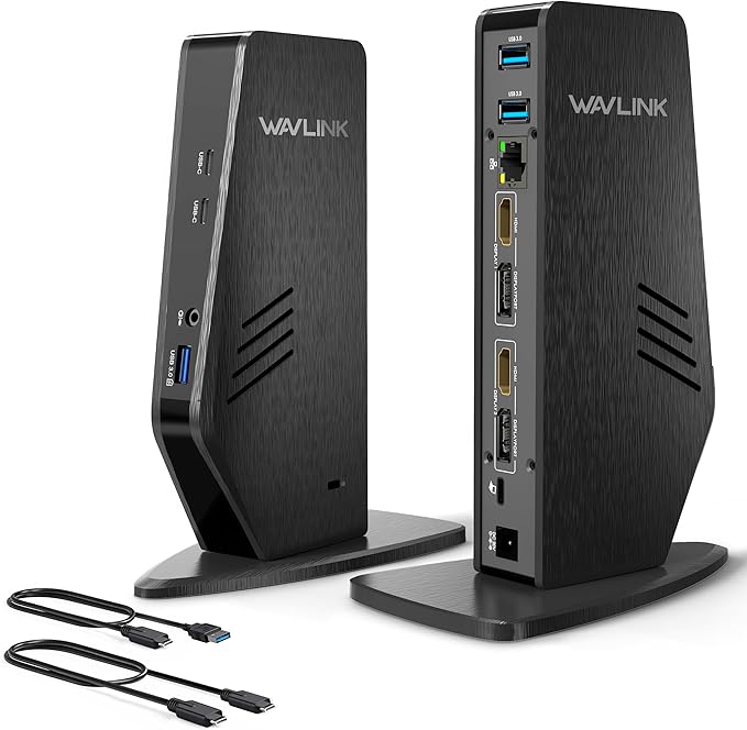WAVLINK USB 3.0 and USB-C Universal Laptop Docking Station with 65W, Dual Monitor Docking Station for Windows or Mac, 4K HDMI (2 HDMI,2 Display Ports,3 USB-A, 2 USB-C, Ethernet, Audio&Mic)