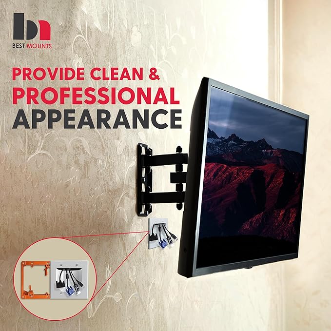 1 Pack Wall Plate with Bracket - In Wall Cable Management Kit - Recessed Wall Plate Cable Pass Through Pair with Dual Gang Low Voltage Mounting Bracket - TV Cord Hider for Wall Mounted TV