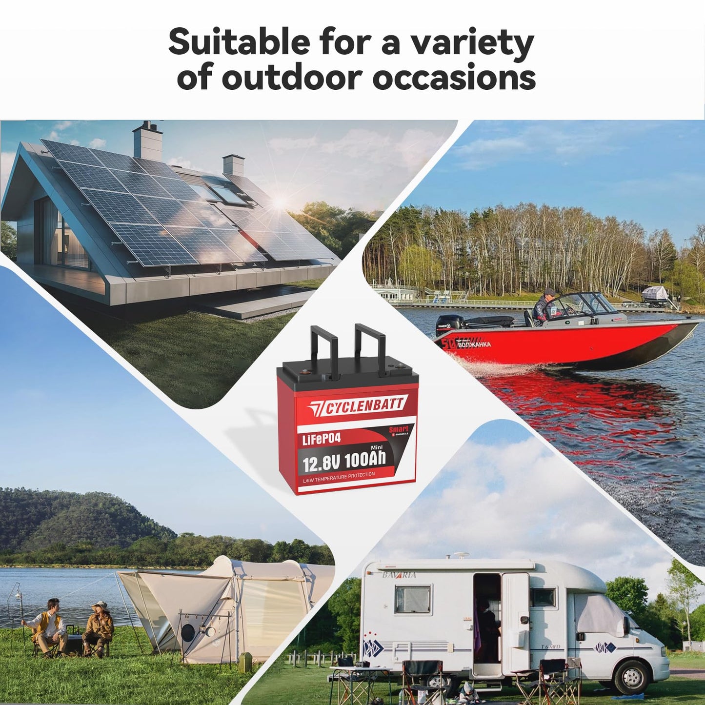 CYCLENBATT 12V 100Ah Mini Bluetooth LiFePO4 Battery, 12 Volt Lithium Battery Bulit in 100A Smart BMS with Low-Temp Protection, 100Ah Lithium Battery Great for Marine, Trolling Motor, RV, Camper, Solar