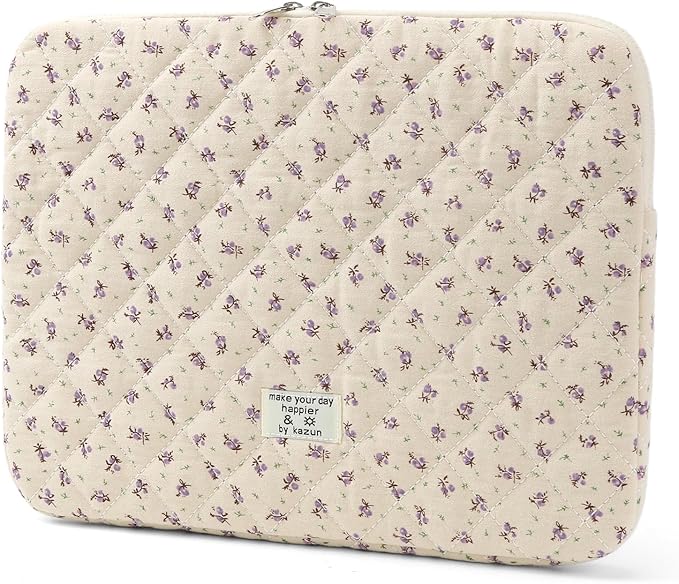Puffy Laptop Sleeve 13-15.6 Inch Cute Quilted Laptop Protective Case Padded Floral Computer Sleeve for MacBook (A-Purple, 15 Inch)