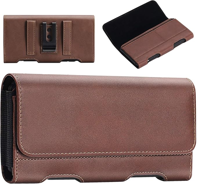 BECPLT Leather Holster Pouch with ID Card Holder, Belt Clip Case for iPhone 13 Mini, 12 Mini, 7, 6s, 6, Galaxy S10e (Fit with Thin Case on)