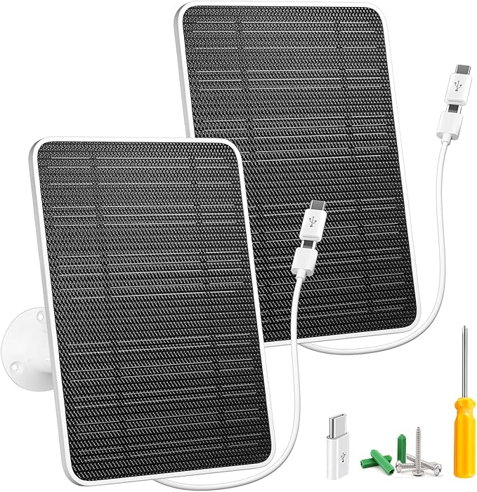 Solar Panel Charger Compatible with Eufycam 3/3C/2C/2C Pro/E40/E20/2/2 Pro/E/L20/L40/Solo/SoloCam Spotlight, 5W Solar Panel for Eufy Camera, Micro USB & USB-C Port, 9.8ft Cable, P65 Waterproof