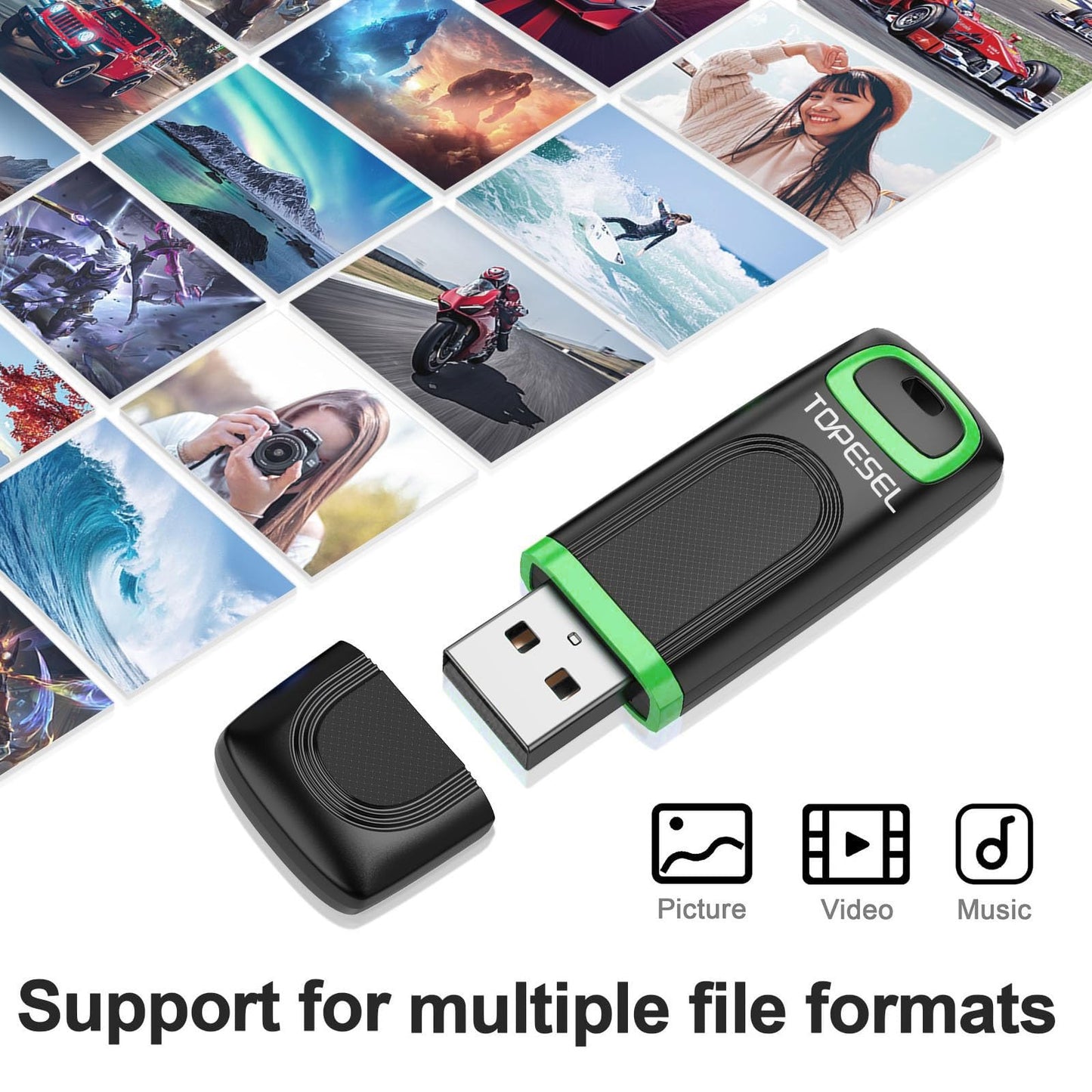 TOPESEL 64GB Flash Drive 5 Pack, USB 2.0 Thumb Drives High Speed Memory Stick Jump Drive Zip Drive for Data Storage and Backup (Five Mixed Colors: Red Blue Cyan Orange Green)