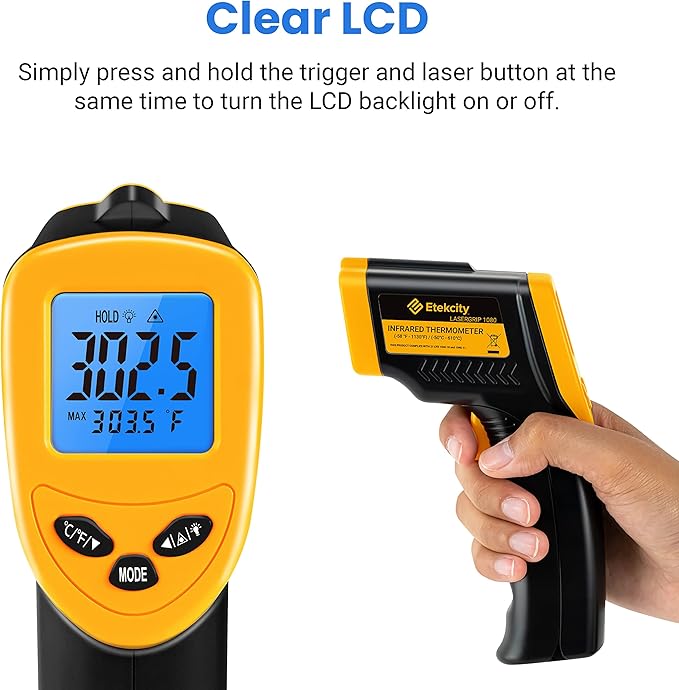 Etekcity Infrared Thermometer Temperature Gun 1080, -58ยฐF to 1130ยฐF for Meat Food Pizza Oven Griddle Accessories, Heat Gun for Cooking, Kitchen, Fridge, Reptile,BBQ
