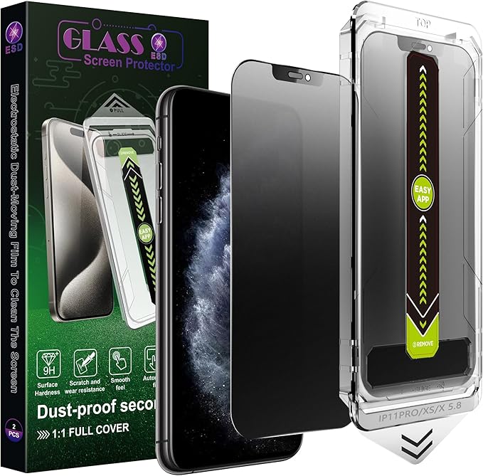 SY SHANGYAN 2 Pack Anti-Spy Privacy Screen Protector for iPhone 11 Pro Max/XS Max(6.5-Inch),9H Tempered Glass,Full Coverage,Anti-Fingerprint,Auto Dust Removal,Bubble-Free,Easy Installation
