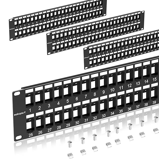 Sokqovt 24 Port Blank Keystone Patch Panel with Snap-in Design (4 Pack), Cat6 Network Patch Panel 1U 19 inch, Rack Mount Ethernet Patch Panel (for Slim Keystone Only)