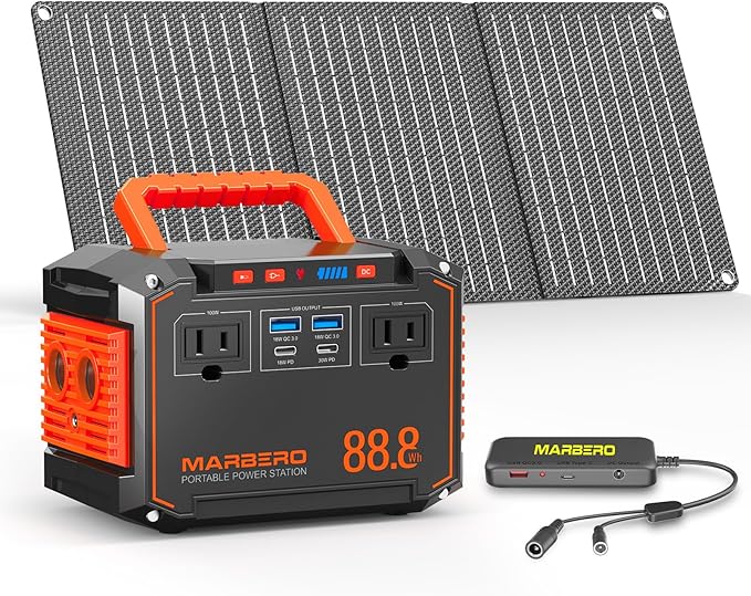 MARBERO 88.8Wh Portable Power Station Backup Lithium Battery Solar Generator 150W Max AC & 30W USB-C Output for Camping Hiking RV Off-Grid Living CPAP Home Outage Emergency (Solar Panel Optional)