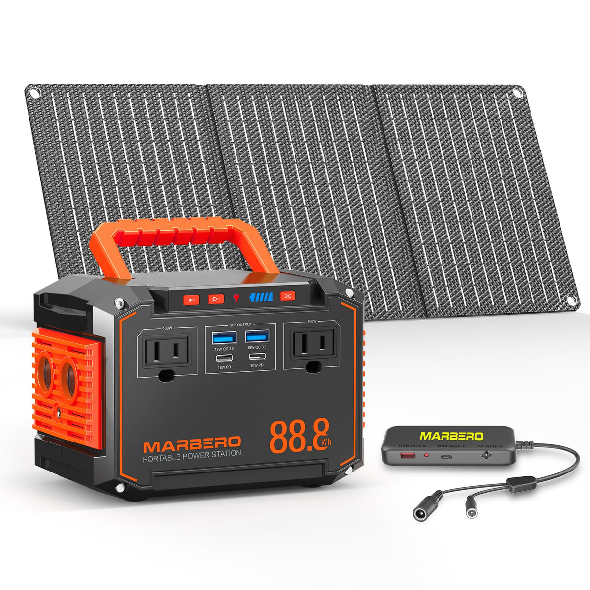 MARBERO 88.8Wh Portable Power Station Backup Lithium Battery Solar Generator 150W Max AC & 30W USB-C Output for Camping Hiking RV Off-Grid Living CPAP Home Outage Emergency (Solar Panel Optional)