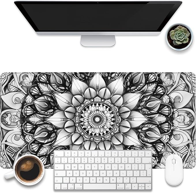 KOAIWPAE Desk Mat, Watercolor Pink Flowers Desk Pad, Green Leaves Flowers Large Gaming Mouse Pad for Desk, 31.5"x15.7" Extended Big Computer Keyboard Mouse Pad with Non-Slip Base and Stitched Edge