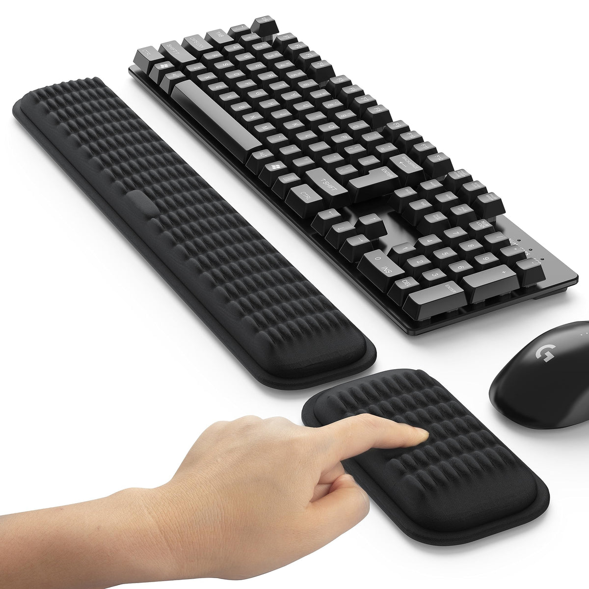 MEKASS Ergonomic Wrist Rest for Keyboard and Mouse, Soft Memory Foam Keyboard Wrist Rest Set with Non-Slip Silicone Base, Easy Typing, Pain Relief, Comfort for Office, Work, Gaming (White)