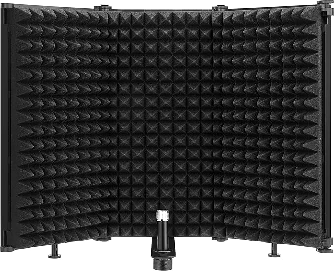 Moukey Microphone Insulation Sound Insulation Sound Shield Isolation, 5 Sides Microphone Sound-Absorbing Foam Reflector for Recording Studio, Podcasts, Vocals and Broadcasting