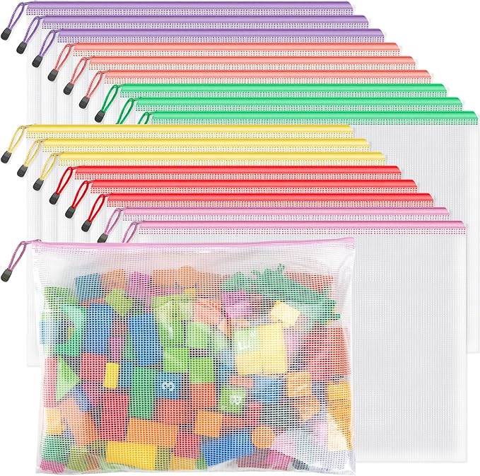 Umriox Zipper Mesh Document Pouch, Clear Zipper Pouches, Waterproof Travel Pouch for Office Supplies, Puzzles, Board Games and Craft Projects
