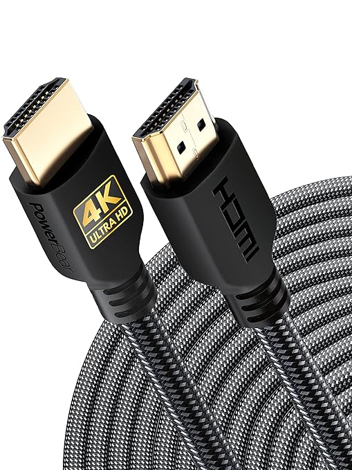 PowerBear 4K HDMI Cable 10 ft | High Speed Hdmi Cables, Braided Nylon & Gold Connectors, 4K @ 60Hz, Ultra HD, 2K, 1080P, ARC & CL3 Rated | for Laptop, Monitor, PS5, PS4, Xbox One, Fire TV, & More