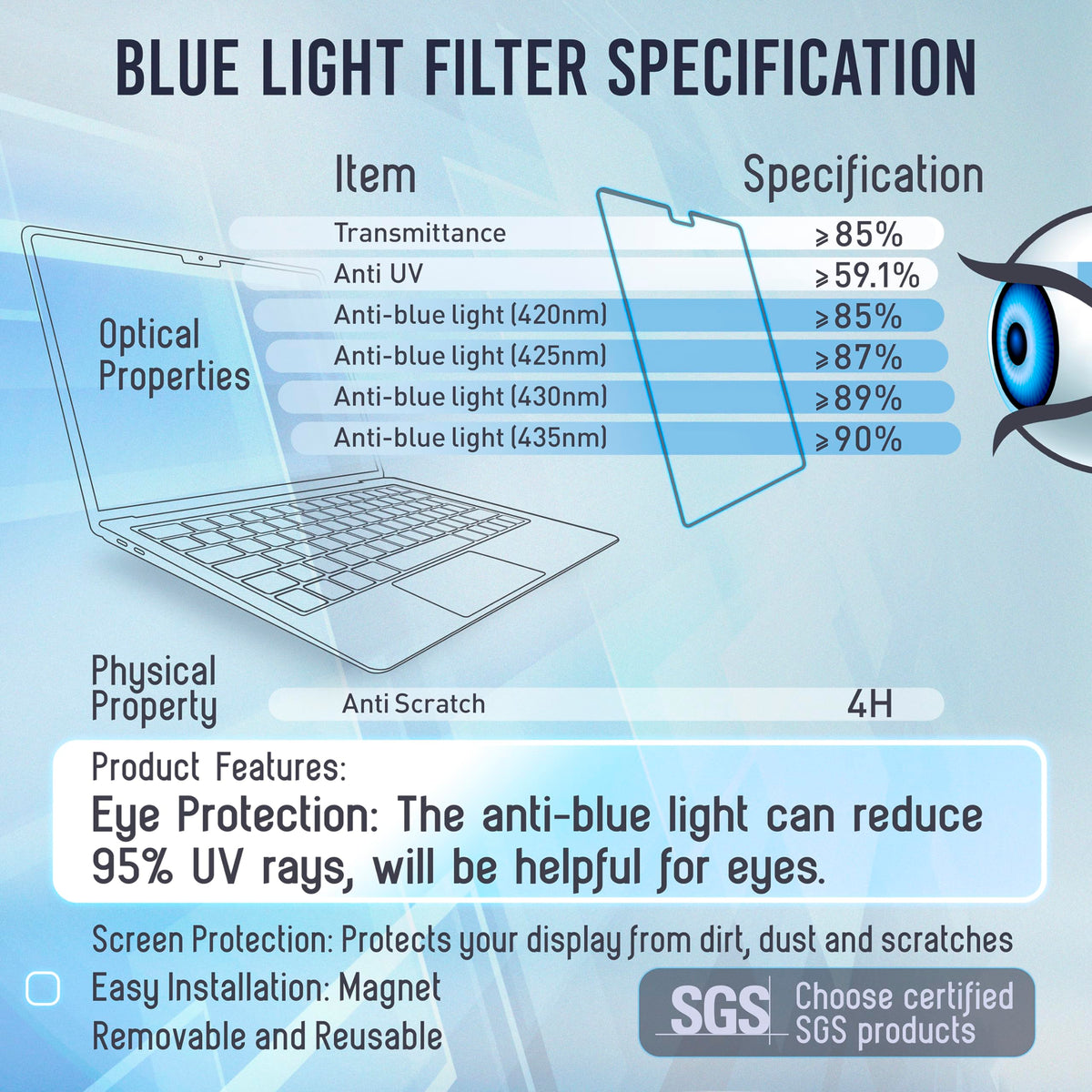 VINTEZ Magnetic Blue Light Screen Protector Compatible With MacBook Pro 14" 2021, 2022, 2023, 2024, 2025, M1, M2, M3, M4, M5 Anti Blue Light Blocking Filter for Laptop