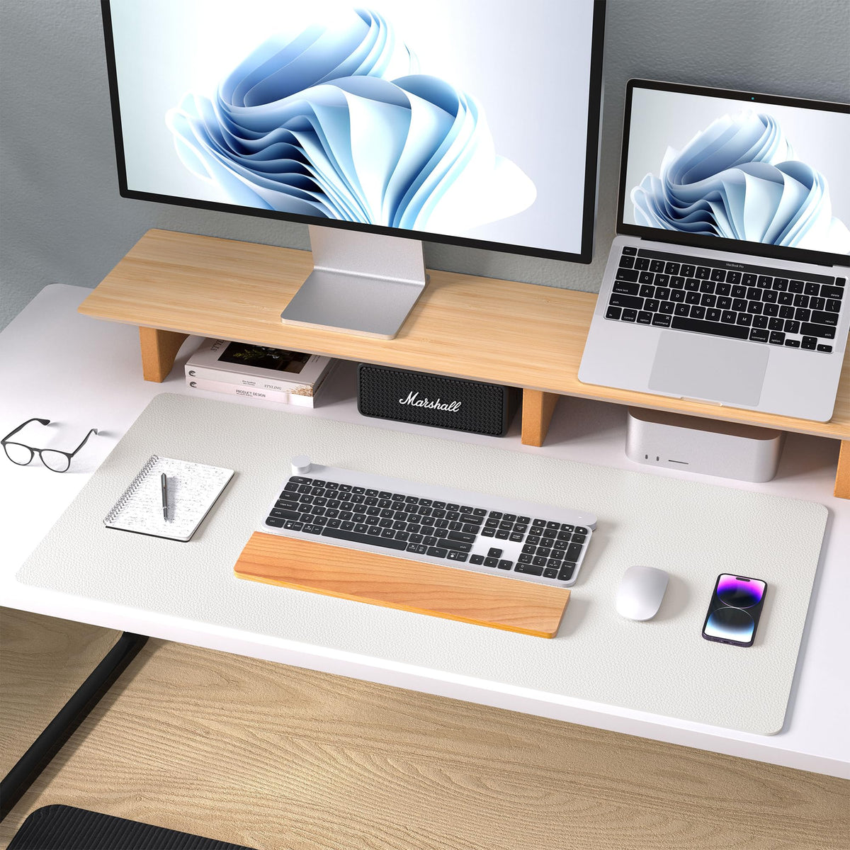 Aothia Leather Desk Pad Protector, Mouse Pad, Office Desk Mat, Non-Slip PU Leather Desk Blotter, Laptop Desk Pad, Waterproof Desk Writing Pad for Office and Home (Off-White,31.5" x 15.7")