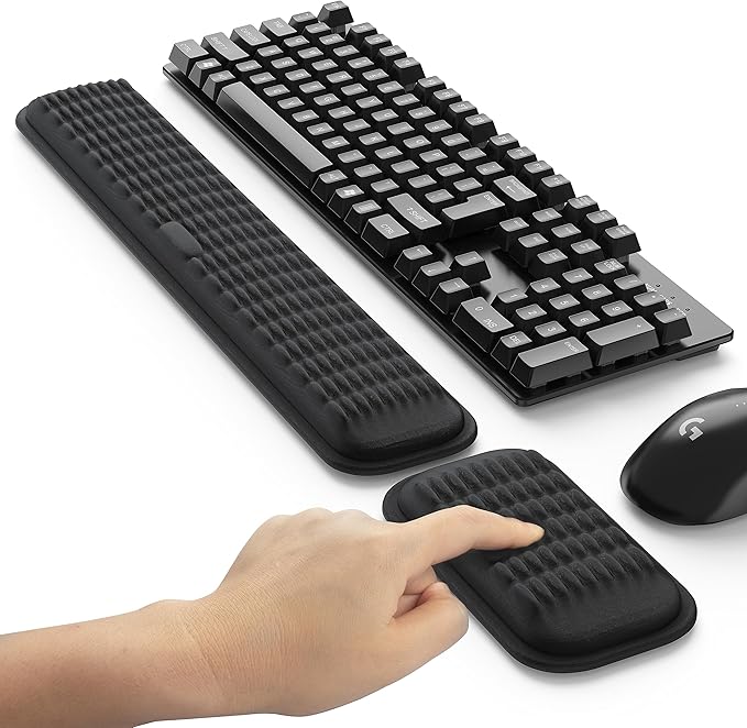 MEKASS Ergonomic Wrist Rest for Keyboard and Mouse, Soft Memory Foam Keyboard Wrist Rest Set with Non-Slip Silicone Base, Easy Typing, Pain Relief, Comfort for Office, Work, Gaming (White)