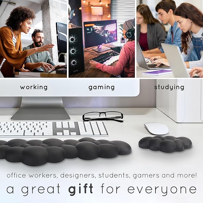 Qloud Cloud Wrist Rest Keyboard Wrist Rest for Computer Keyboard Pad, Cloud Keyboard Wrist Rest, Wrist Pad for Keyboard, Memory Foam, Non Slip Base, Comes with Mouse Pad - Light Blue