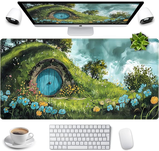 Desk Mat Cute Enchanted Forest Dragon Kawaii Mouse Pad XXL Large Extended Vintage Academia Anime Desk Pad, Cozy Computer Playmat Laptop Keyboard and Mouse Mat with Stitched Edges, 31.5x15.7 in