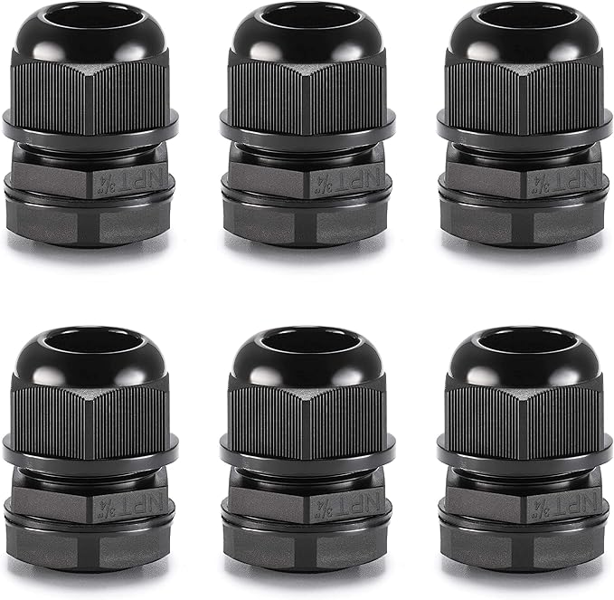 QILIPSU 20pcs 1" NPT Cable Gland Waterproof IP68 Nylon Cable Pass Through Cord Grip Connector Strain Relief Wire Grommet