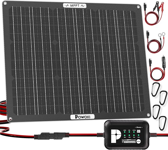 POWOXI MPPT 15W 12V Solar Car Battery Trickle Charger & Maintainer ETFE