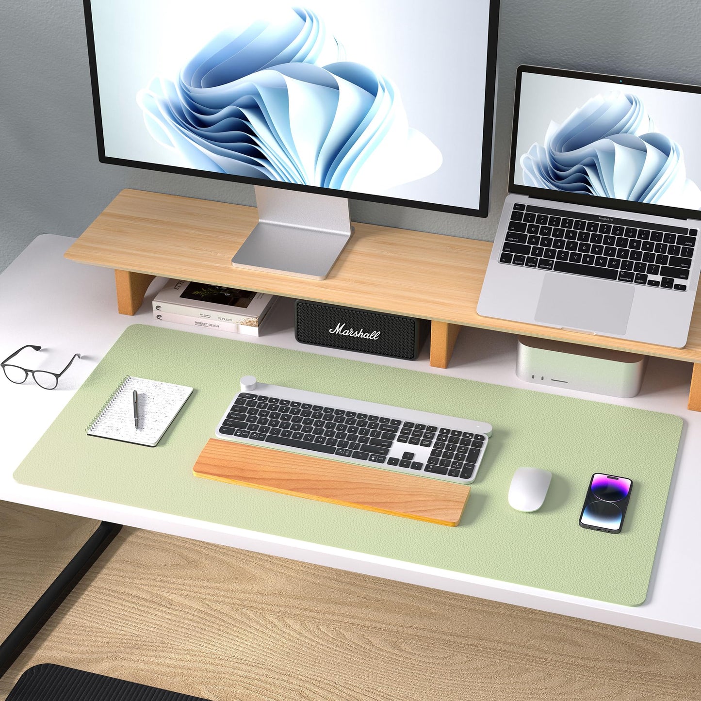 Aothia Leather Desk Pad Protector, Office Desk Mat, Large Mouse Pad, Non-Slip PU Leather Desk Blotter, Laptop Desk Pad, Waterproof Desk Writing Pad for Office and Home (48"x17", Grass Green)