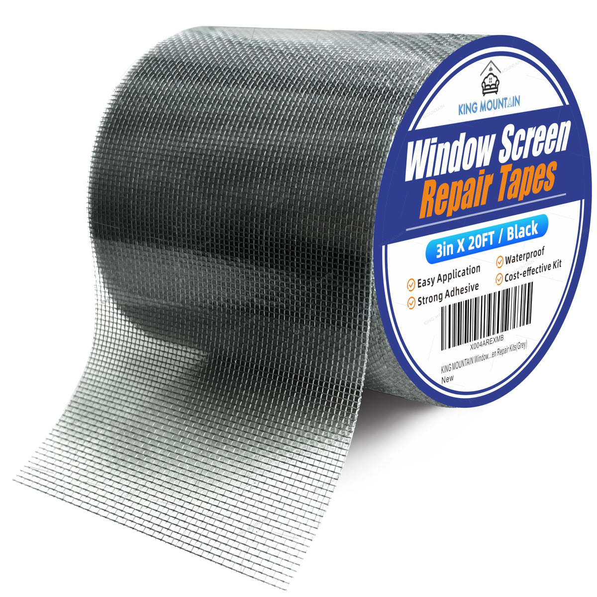 KING MOUNTAIN Black Window Screen Repair Tape,3inX20FT Heavy Duty Screen Repair Kit for Window Screen and Screen Door Tears Holes,Strong Adhesive & Waterproof Window Screen Patch