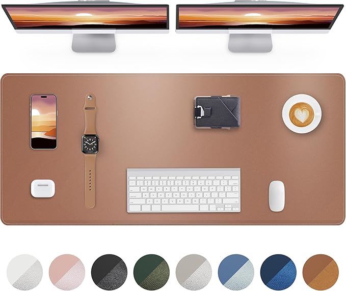 Leather Desk Protector, Large Mouse Pad & Waterproof PU Leather Blotter Mat - Non-Slip Desk Cover for Office and Home (Apricot