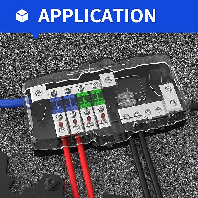 Fused Power Distribution Block Car Audio Fused Distribution Block 12V 0/4 Gauge 4 Way MIDI (Mini-ANL) Fuse Block for Auto Boat UTV Stereo Amp