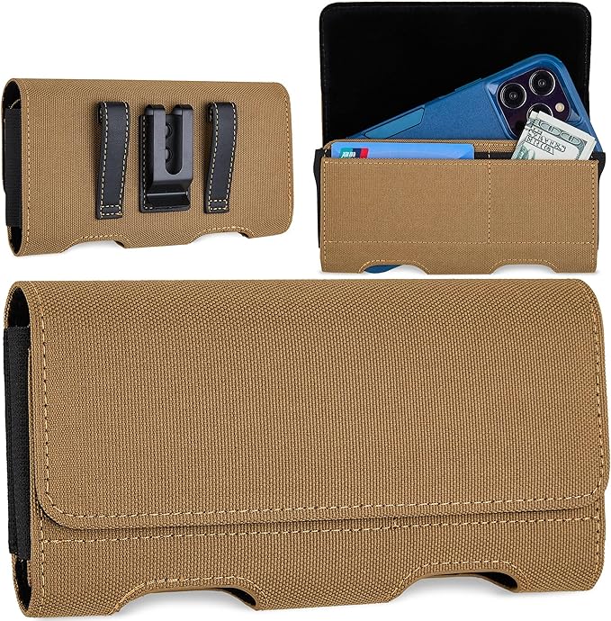 Mopaclle Nylon Phone Holster with Heavy Duty Metal Belt Clip and Card Holder, Compatible with iPhone 17/16/15/14/13 Pro Max,17 Air and Galaxy S26/S25/S24/S23/S22 Plus and FE - Black