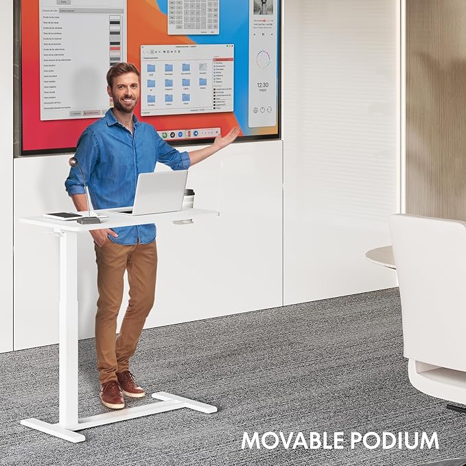 FLEXISPOT Mobile Standing Desk with Wheels Pneumatic Laptop Desk Rolling Computer Cart Movable Height Adjustable Small Sit Stand Desk Computer Workstations Home Use(27.6" W x 15.7" D,White