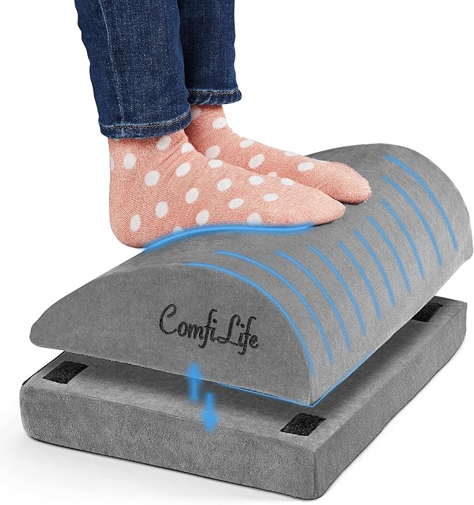 ComfiLife Foot Rest for Under Desk at Work – Adjustable Desk FootRest for Office Chair, Gaming Accessories – Ergonomic Teardrop Design for Back, Hip & Leg Pain Relief – 100% Memory Foam (Navy)
