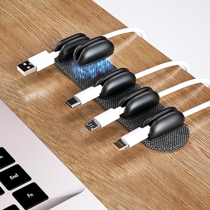 6 Pack Puretor Cord Organizer Holders - Strong Adhesive & Magnetic Desk Cable Management, Effortlessly Organize Phone Charging Cords for Home, Office, Car, Desk & Nightstand