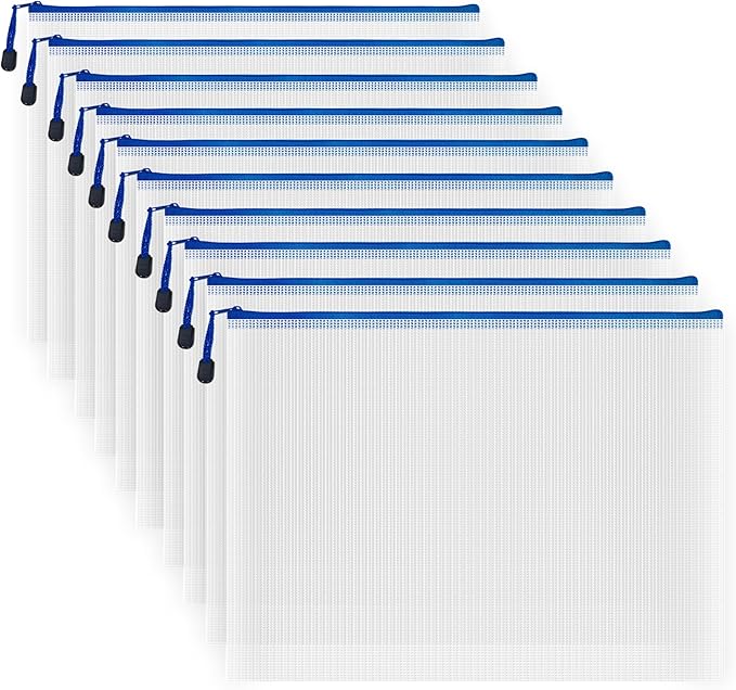 AUSTARK 10 Pcs Zipper File Bags, Waterproof Plastic Mesh Pouch for Office School, Board Game Storage Bags (B4 Size 15''x11''