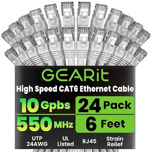 GEARit Cat6 Patch Cables Cat 6 Ethernet Cable 1 ft 24-Pack White