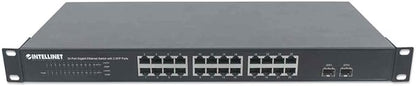 Intellinet 24 Port Gigabit Ethernet Switch with 2 SFP Ports – Unmanaged - Rackmount / Desktop, Fanless & Quiet, Sturdy Metal, 52 Gbps Switch Fabric – 3 Yr Mfg Warranty - 561044