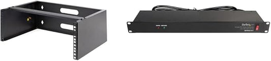 StarTech.com 4U Wall Mount Network Rack - 14 Inch Deep (Low Profile) - 19" Patch Panel Bracket & com 8 Outlet Horizontal 1U Rack Mount PDU Power Strip for Network Server Racks