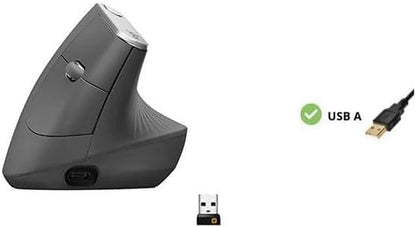 Logitech MX Vertical Wireless Mouse – Ergonomic Design Reduces Muscle Strain, Move Content Between 3 Windows and Apple Computers, Rechargeable, Graphite