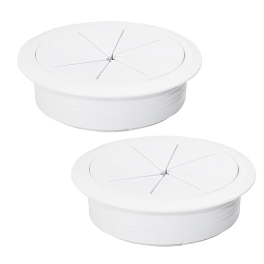 2 Pcs Desk Grommet 2-3/8" / 60 mm, Desk Hole Cover for Cables White, Cable Grommet ABS Plastic, Desk Hole Grommet for Home & Office Pc, Detachable Cable Cord Organizer
