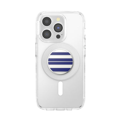 PopSockets Phone Grip for MagSafe, Magnetic Holder, Phone Stand, Navy Blue - Nautical Stripe