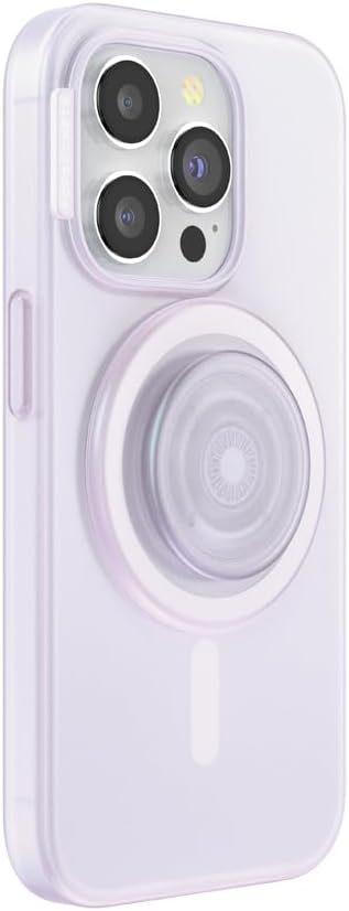 PopSockets iPhone 15 Pro Case with Round Phone Grip Compatible with MagSafe, Phone Case for iPhone 15 Pro, Wireless Charging Compatible - White Opalescent