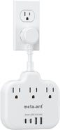 Short Extension Cord 2 inch, Short Cord Power Strip with 3 Outlets 4 USB(2 USB-C) 17W, Flat Outlet Extender, Non-Blocking, Non-Surge Protection for Cruise Travel Dorm Kitchen Bathroom, White