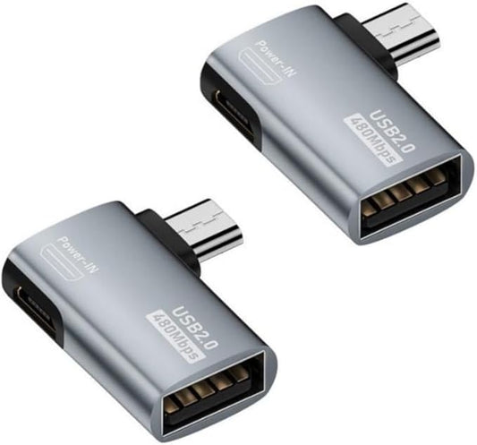 Norsimda Powered Right Angle USB 2.0 Micro Male to USB Female Host OTG Adapter for Samsung, Firestick，PS Classic，SNES Mini,NES/SNES Classic,Chromecast and More Smartphone or Tablet (2 Pack)