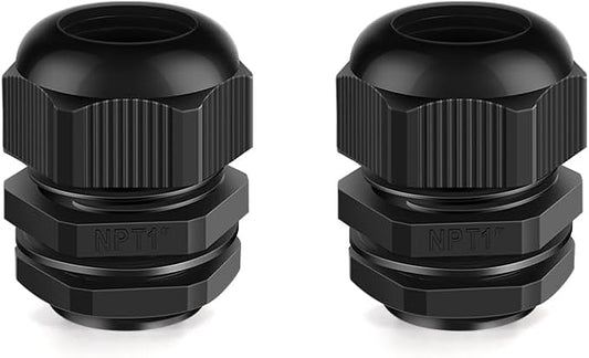 Cable Gland 2 Pack 1" NPT Waterproof Adjustable Connector Strain Relief Cord Connectors Joints Nylon with Gaskets…