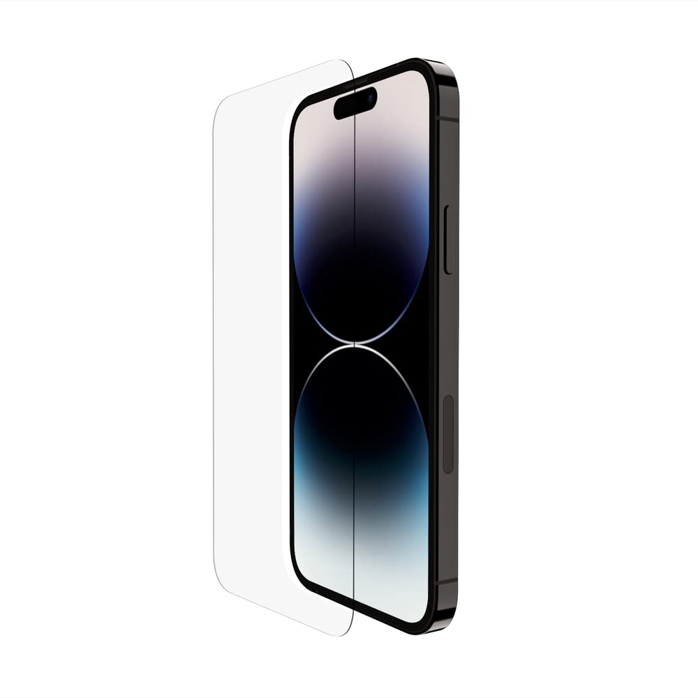 Belkin TemperedGlass iPhone 14 Pro Screen Protector - iPhone 14 Pro Accessories - Easy Application With Installation Guide Tray - Tempered Glass Antimicrobial Screen Protector - 9H Hardness Tested