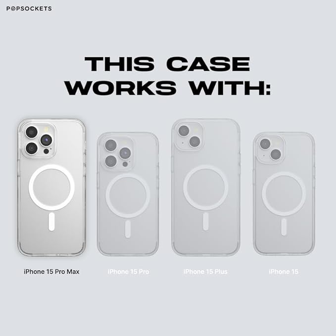 PopSockets Phone Grip Case for iPhone 15 Pro Max - Clear MagSafe Compatible Wireless Charging