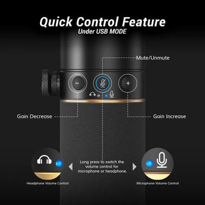 TONOR Dynamic Microphone, XLR/USB Microphone for Podcast, Recording, Streaming, Gaming, XLR Cardioid Studio Mic with Quick Mute, 3.5mm Headphone Jack, Volume Control, TD510