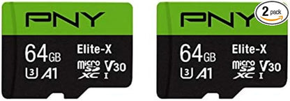 PNY 64GB Elite-X Class 10 U3 V30 microSDXC Flash Memory Card 2-Pack - 100MB/s, Class 10, U3, V30, A1, 4K UHD, Full HD, UHS-I, Micro SD