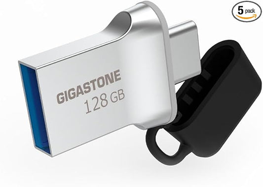 GIGASTONE 128GB 5-Pack Nano Luxus Dual USB Flash Drive, USB-C & USB-A, 100MB/s High-Speed Storage, Metal Design