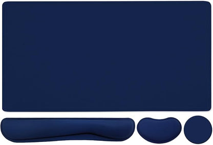 Large Keyboard Mouse Pad Set, Extended Mouse Pad+Keyboard Wrist Rest Support, Memory Foam Ergonomic Easy Typing, 4Pcs (35.4×15.13 in) Desk Pad Set for Home Office Study Game - Dark Blue